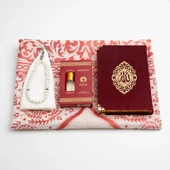 Takke + Esans + Tesbih + Seccade + Kadife Kuran Hediye Seti (Çanta Boy, Bordo) thumbnail 3