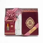 Takke + Esans + Tesbih + Seccade + Kadife Kuran Hediye Seti (Çanta Boy, Bordo) thumbnail 6