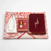 Takke + Esans + Tesbih + Seccade + Kadife Kuran Hediye Seti (Çanta Boy, Bordo) thumbnail 4