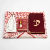 Takke + Esans + Tesbih + Seccade + Kadife Kuran Hediye Seti (Çanta Boy, Bordo) thumbnail 5