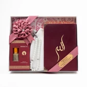 Takke + Esans + Tesbih + Seccade + Kadife Kuran Hediye Seti (Çanta Boy, Bordo) thumbnail 1