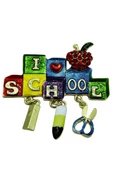 Okul Sevgisini Gösteren I Love School Bloklu Renkli Broş - 2