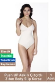 Özel Lazer Kesim İz Göstermez Toparlayıcı Askılı Çıtçıtlı Push UP Slip Body Zıbın Korse thumbnail 1