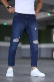 Erkek Boyfiend Yırtıklı Lacivert Kot Pantolon thumbnail 2
