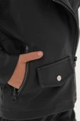 Çift Cepli Fermuarlı Astarlı Erkek Çocuk Deri Ceket - 8