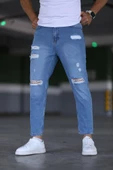 Erkek Boyfiend Yırtıklı Mavi Kot Pantolon thumbnail 1