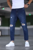 Erkek Boyfiend Yırtıklı Lacivert Kot Pantolon thumbnail 1