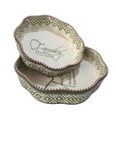 16426-y Yeşil 2'li Köşeli Yuvarlak Seramik Fırın Kabı 20x25 Cm - 1