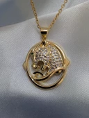 Paslanmaz Çelik Gold Zirkon Taşlı Figürlü Kolye - 1