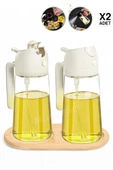Madamev 2'li Bambu Stantlı Çift Fonksiyonlu Sprey Dökme Cam Yağdanlık 450ml Yağlık Sıvıyağ Şişesi Airfryer - 1