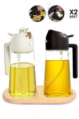Madamev 2'li Bambu Stantlı Çift Fonksiyonlu Sprey Dökme Cam Yağdanlık 450ml Sıvıyağ Şişesi Airfryer Yağlık - 1
