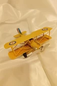 Metal Uçak Dekoratif Maket El Yapımı Oyuncak Teyyare Sarı Nazar Boncuk Çift Kanat thumbnail 5