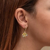 Gümüş Gold Renkli Taşlı Hayat Ağacı Kadın Küpe - 6
