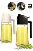 2 Adet Çift Fonksiyonlu Cam Sprey Yağdanlık 450ml Zeytinyağı Sıvıyağ Şişe Etiketli Airfryer Yağlık - 2