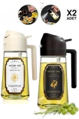 2 Adet Çift Fonksiyonlu Cam Sprey Yağdanlık 450ml Zeytinyağı Sıvıyağ Şişe Etiketli Airfryer Yağlık - 1
