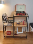 DEKORATİF PLAK STANDI METAL GÖVDELİ AHŞAP RAFLI PİLAK KÖŞESİ DRESUAR - 2