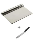 2li Set Hamur Şekillendirici Eğik Pasta Spatulası +Metal Hamur Kesici Kazıyıcı Spatula - 1