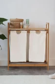 Digithome Bambu 2 Bölmeli Kirli Sepetli Çamaşır Sepeti Raflı Banyo Düzenleyici DB-0007 - 3