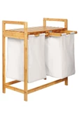 Digithome Bambu 2 Bölmeli Kirli Sepetli Çamaşır Sepeti Raflı Banyo Düzenleyici DB-0007 - 6