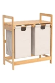 Digithome Bambu 2 Bölmeli Kirli Sepetli Çamaşır Sepeti Raflı Banyo Düzenleyici DB-0007 - 5