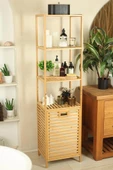 Digithome Bambu Kirli Sepetli 4 Raflı Çok Amaçlı Banyo Düzenleyici Çamaşır Sepeti Organizer DB-0009 - 1