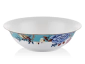 Floral Blue 23 Cm Büyük Boy Porselen Salata Kasesi Sunum Servis Tabağı - 1
