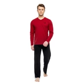Mod Collection %100 Pamuk Uzun Kol V Yaka Erkek Pijama Takım - 1