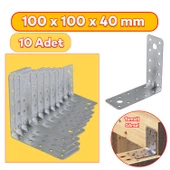 Mobilya Dolap Duvar Sabitleme 10 ADET Metal Köşebent 100x100x40 Mm Bağlantı Aparatı L Demiri Gönye - 1