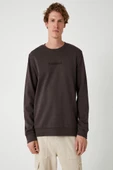 Koton Bisiklet Yaka Sweatshirt Slogan Baskılı Uzun Kollu Pamuklu İnterlok Kumaş - 3
