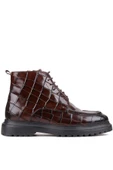 Shoetyle - Kahverengi Croco Deri Fermuarlı Erkek Bot 250-604 - 1