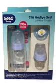 Mavi Wee Baby 3lü Hediye Seti MAVİ (Cam Biberon,Alıştırma Bardağı Ve Emzik) - 1