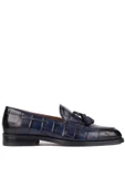 Shoetyle - Lacivert Croco Deri Püsküllü Erkek Klasik Ayakkabı 250-7951 - 1