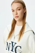 Koton Dik Yaka Yarım Fermuarlı Kolej Baskılı Şardonlu Oversize Sweatshirt - 1