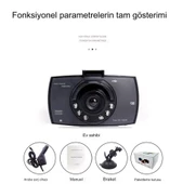 1080P FHD Araba Kamerası, 6 Adet Dolgu Işığı, 2.7 İnç Ekran Araç Kameraları, Yerçekimi Sensörü Desteği, Çarpışma Sensörü, Hareket Algılama - 5