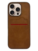 Apple iPhone 16 Pro Kartlıklı Rich Boss Lüx Deri Kılıf Açık Kahve - 1
