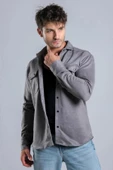 Yxc Uzun Kol Slim Fit Erkek Süet Gömlek-6962 - 1