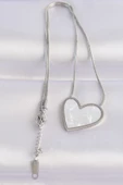 316L Çelik Zincir Gümüş Renk Mermer Desenli Kalp Kolye - TJ-BKO8656 thumbnail 2