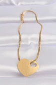 316L Çelik İtalyan Zincir Altın Renk Düz Plaka Kalp Kolye - TJ-BKO8637 thumbnail 2