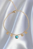 316L Çelik Gold Renk Minimal Kalpli Mavi Taş Detaylı Bileklik - TJ-BB6178 thumbnail 2
