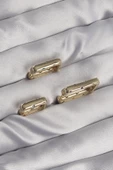 Pirinç Gold Renk Renkli Zirkon Taşlı Kare Model Küpe Seti - TJ-BKP9116 thumbnail 2
