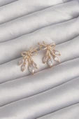 Pirinç Gold Renk Zirkon Taşlı Fiyonk Küpe - TJ-BKP9293 thumbnail 1