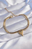 316L Çelik Gold Renk İtalyan Zincirli Kalp Model Bileklik - TJ-BB6099 thumbnail 1