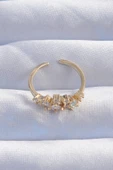 Pirinç Gold Renk Zirkon Taşlı Damla Detay Ayarlanabilir Yüzük - TJ-BYK3245 thumbnail 2