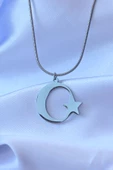 316L Çelik Gümüş Renk Ay Yıldız Model Unisex Kolye - TJ-BKO8882 thumbnail 2
