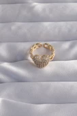 Pirinç Ayarlamalı Gold Renk Zirkon Taşlı Bombeli Kalp Yüzük - TJ-BYK3281 thumbnail 2