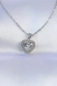 316L Çelik Zincir Gümüş Renk Zirkon Taşlı Charm Kalp Kolye - TJ-BKO8744 thumbnail 1
