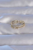 Pirinç Gold Renk Zirkon Taşlı Kalpli Su Yolu Model Ayarlanabilir Yüzük - TJ-BYK3221 thumbnail 2