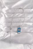 316L Çelik Gümüş Renk Mavi Mineli Güneş Model Tarot Kolye - TJ-BKO9042 thumbnail 2