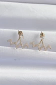 Pirinç Gold Renk Zirkon Taşlı Zikzak Küpe - TJ-BKP9303 thumbnail 2