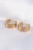 316L Çelik Gold Renk Zirkon Taşlı Minimal Cartier Model Halka Küpe - TJ-BKP9007 thumbnail 1